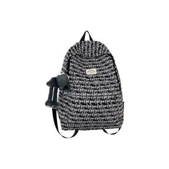 LEXI Nylon Large Capacity Korean Style University Backpack Fashion Letter Backpack Regular Unisex Black