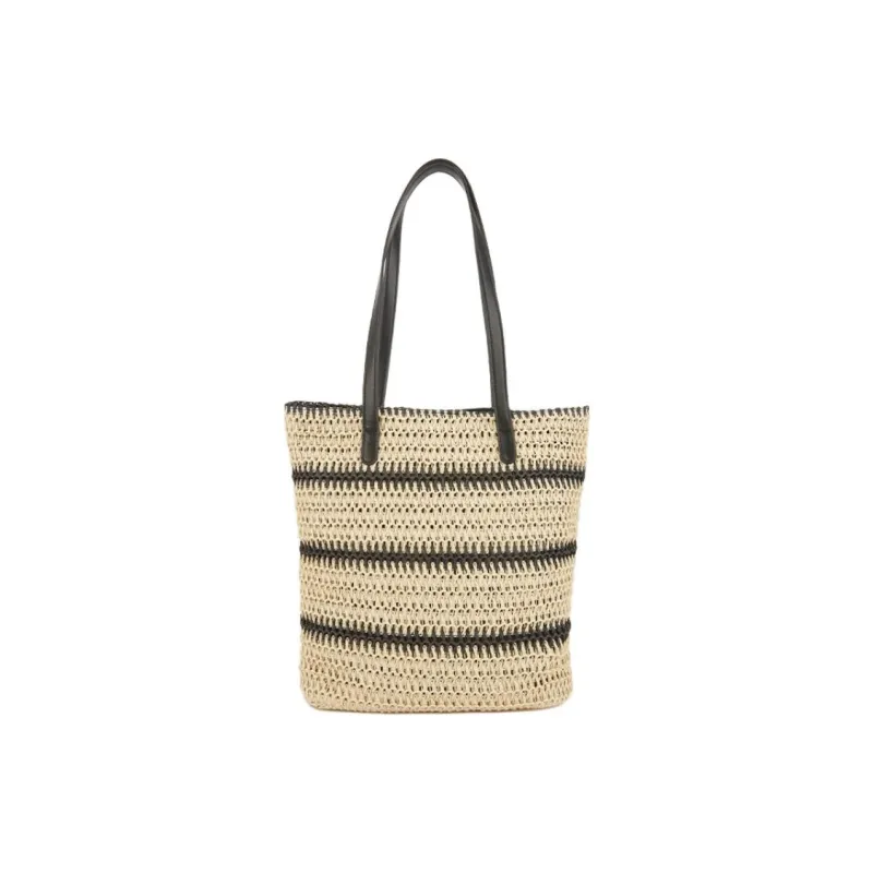 Hotwind Straw Woven Shoulder Bag Medium Size Women's Beige Black-0
