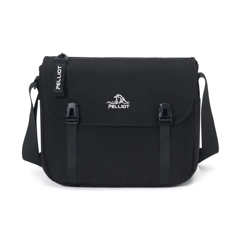 PELLIOT Nylon Messenger Bag, Shoulder Bag, Crossbody Bag Regular Unisex Obsidian Black/Palm Brown/Greige-0