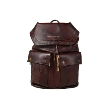 Brunello Cucinelli Calfskin Backpack Men's Dark Purple Red