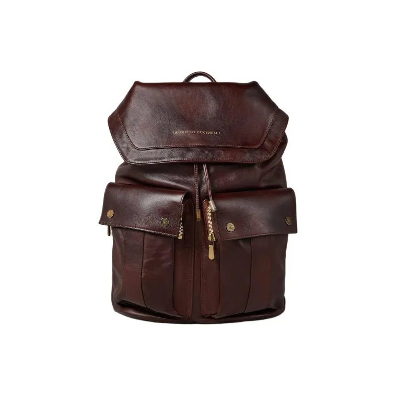 Brunello Cucinelli Calfskin Backpack Men's Dark Purple Red-0