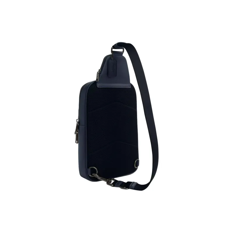 COACH ETHAN Iconic Denim With Smooth Calfskin One Shoulder Crossbody Sling Bags Small Size Men's Bronze & Midnight Navy-2