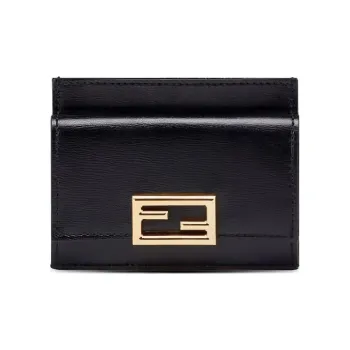 FENDI Baguette Nappa Leather Baguette Bag Wallet Money Clip Card Holder Card Bag Women's Black
