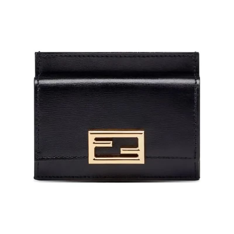 FENDI Baguette Nappa Leather Baguette Bag Wallet Money Clip Card Holder Card Bag Women's Black-0