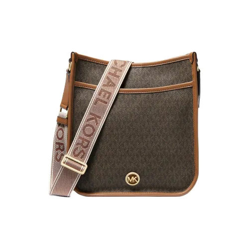 MICHAEL KORS Coated Canvas Shoulder Bag Crossbody Bag Large Size Women's Dark Brown & Leather Brown
