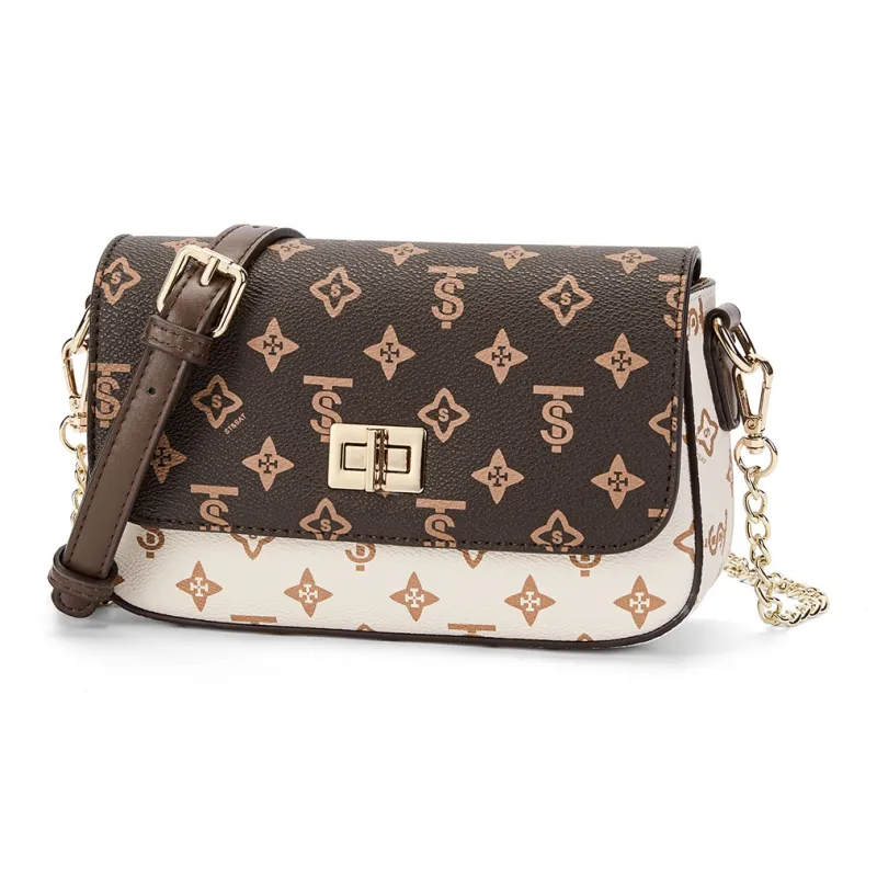 ST&SAT PVC With Synthetic Leather Shoulder Bag, Crossbody Bag, Small Square Bag Regular Women's Coffee/Ecru-2