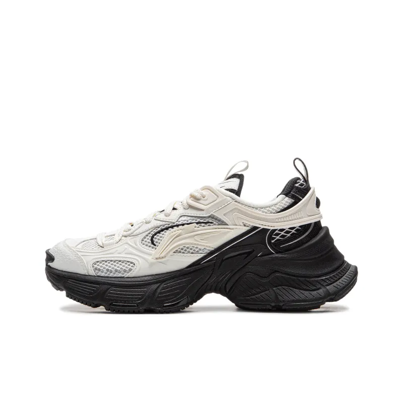 LiNing Star Cushioning Slip Resistant Abrasion Resistant Breathable Low Top Casual Shoes Women's Champagne White-0