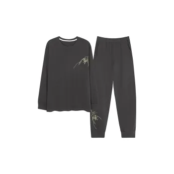 MADALLO Pajama Set Men's Dark Gray Bamboo Leaves