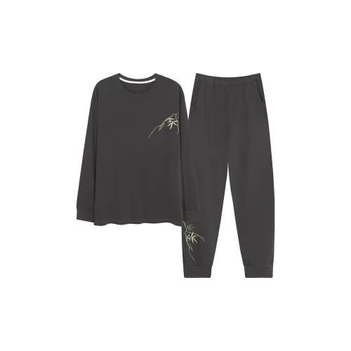 MADALLO Pajama Set Men's Dark Gray Bamboo Leaves