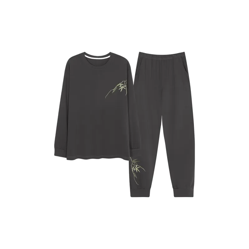 MADALLO Pajama Set Men's Dark Gray Bamboo Leaves-0