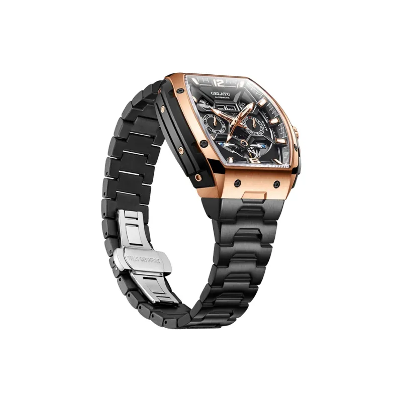 GELATU Mechanical Movement Stainless Steel Watchband Watch Men's Watches Black Dial-10