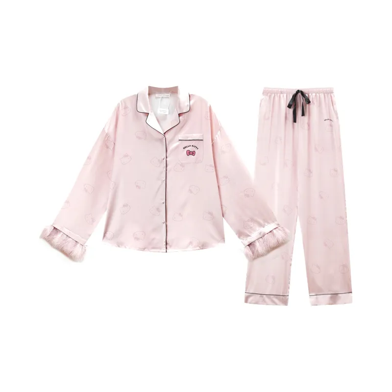 GUKOO x Hello Kitty Sanrio Series Pajama Set Women's Light Pink Coffee-1