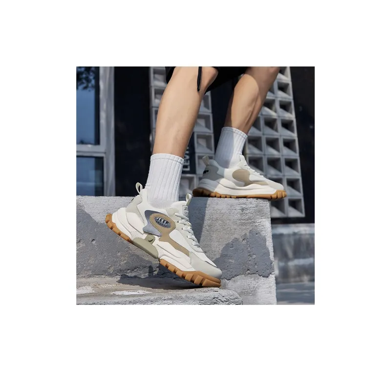 JEEP SPIRIT Anti Slip Wear Resistant Breathable Lightweight Height Increasing Low Top Chunky Sneakers Men's Light Sandy-7