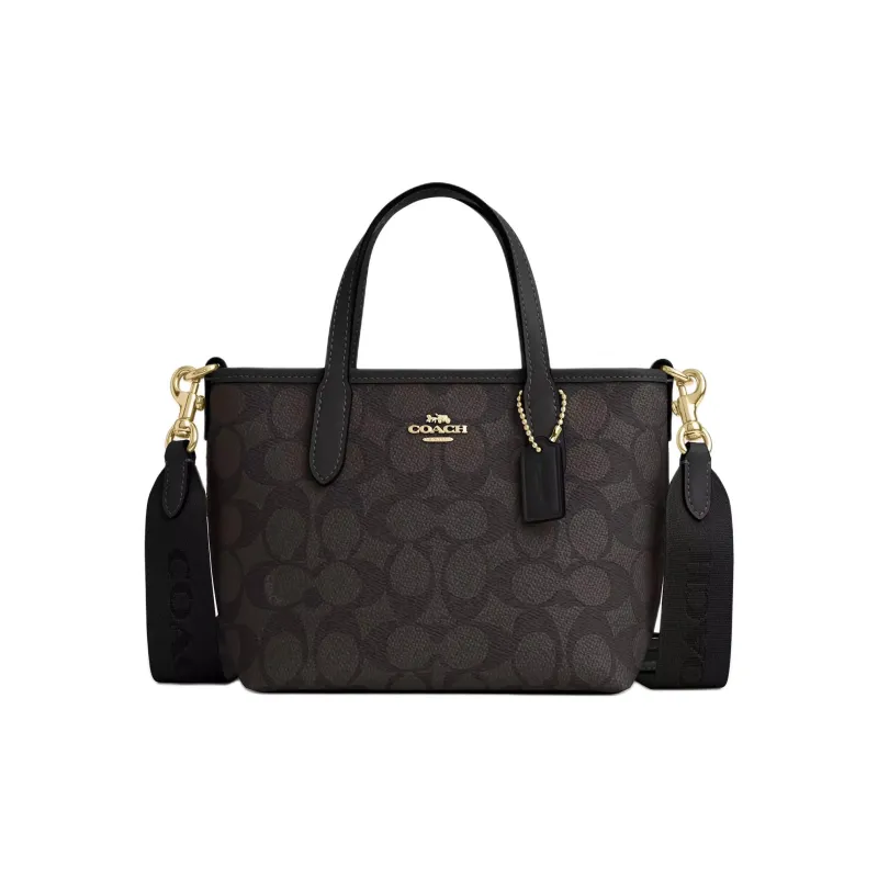 COACH City Coated Canvas Tote Bag Shopping Bag Handbag Mini Women's Black-0