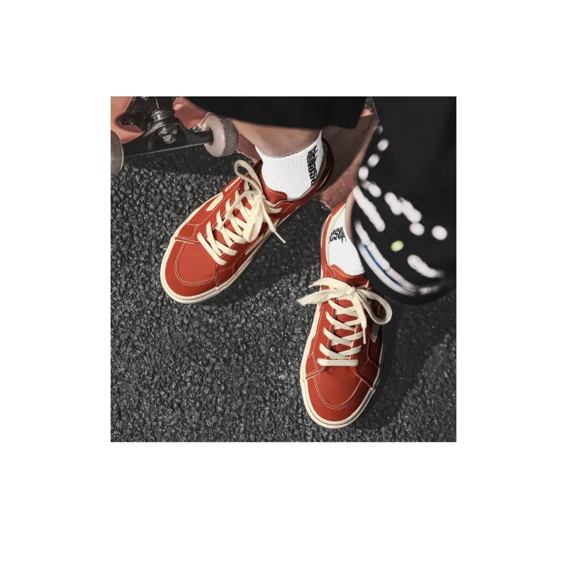 Warrior Anti Slip Wear Resistant Low Top Canvas Shoes Unisex Rusty Red Beige-8