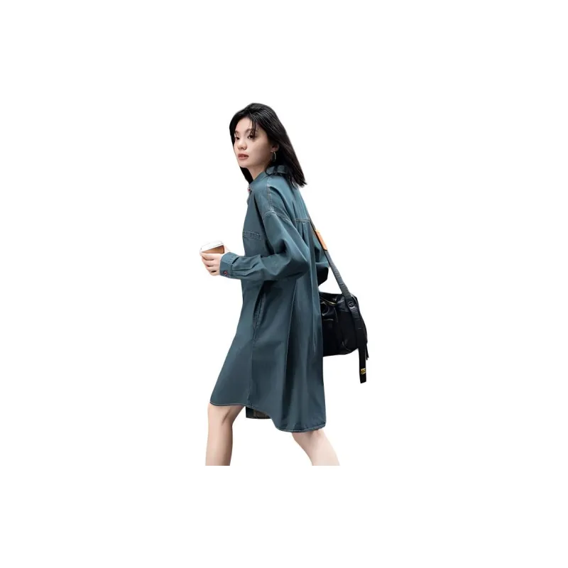 【dme】 Long Sleeved Dress Women's Denim Blue-1