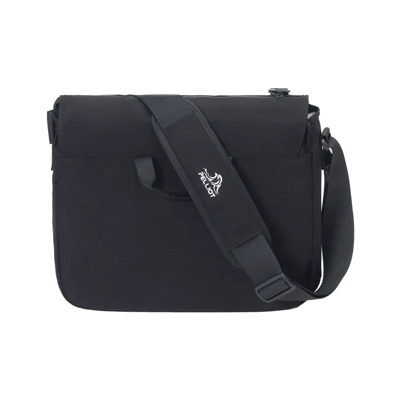 PELLIOT Nylon Messenger Bag, Shoulder Bag, Crossbody Bag Regular Unisex Obsidian Black/Palm Brown/Greige-1