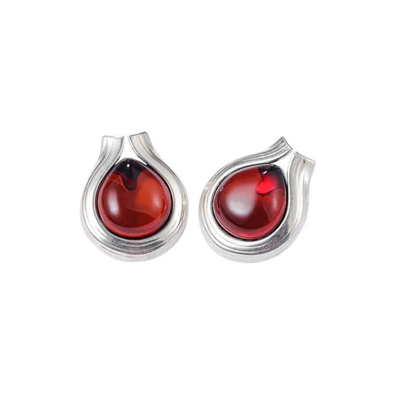 S&A S925 Silver With Amber Stud Earrings Women's-1
