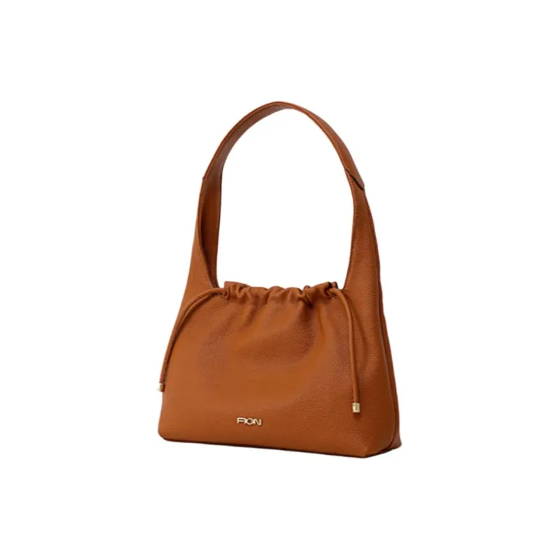 FION Cow Leather One Shoulder Handbags Medium Size Women's Light Khaki/Caramel Brown-5