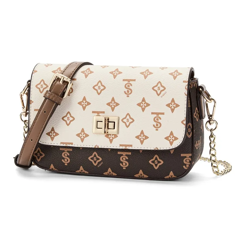 ST&SAT PVC With Synthetic Leather Shoulder Bag, Crossbody Bag, Small Square Bag Regular Women's Coffee/Ecru-6