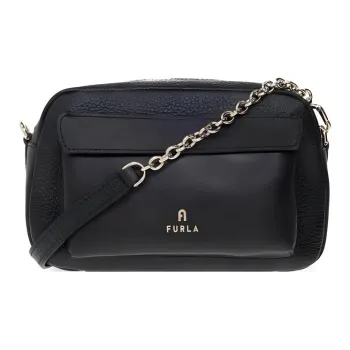 Furla Favola Leather Camera Bag Handbag Shoulder Bag Crossbody Bag Medium Size Women's Black