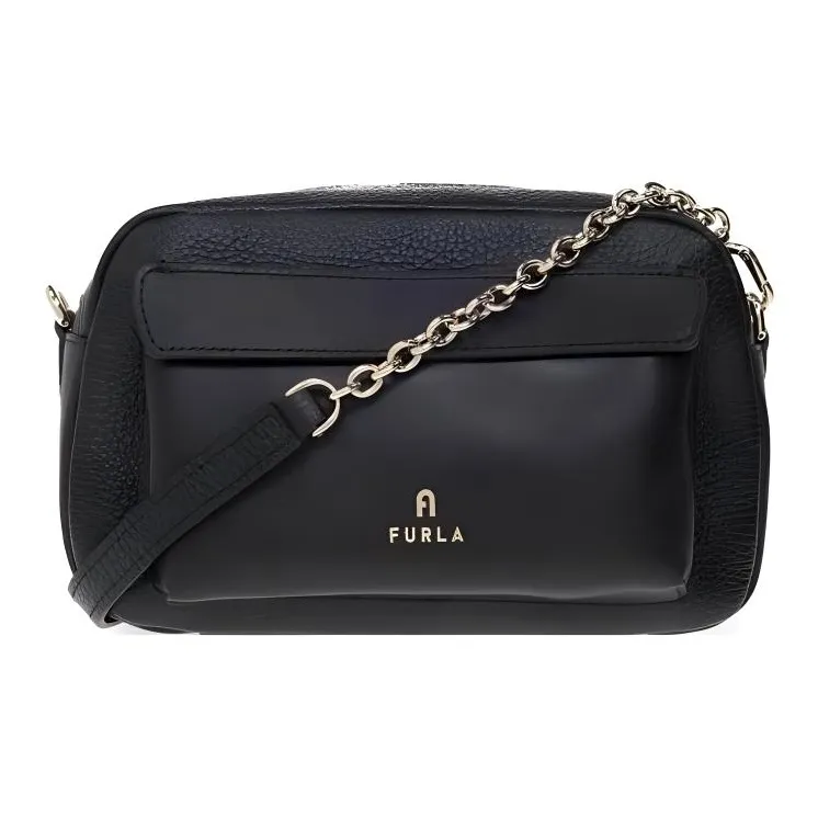 Furla Favola Leather Camera Bag Handbag Shoulder Bag Crossbody Bag Medium Size Women's Black-0