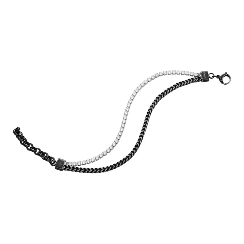 TIANWANG Steel Chinese Fashion Trend Niche Artistic Style, Black & Silver Beaded Bracelet Unisex-7