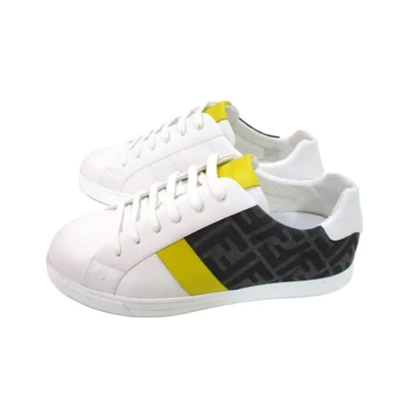 FENDI Leather Low Top White Yellow-2