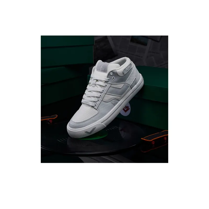 PONY Atop Slip Resistant Cushioning Coverage Mid Top Skateboard Shoes Unisex Gray White-5
