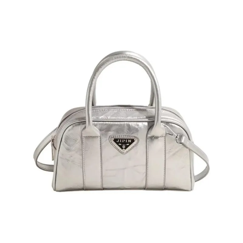 RKM PU Bowling Bag Handbag Shoulder Bag Crossbody Bag Regular Unisex Silver/White/Black-0