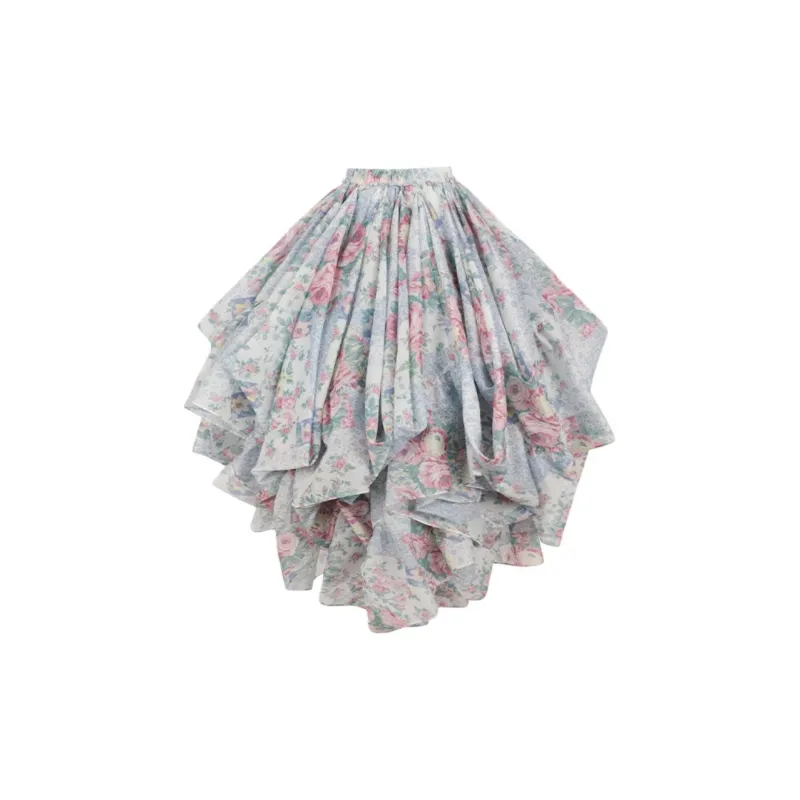 Selkie Collection SS24 Casual Long Skirts Women's White Base All Season Petal Patchwork Print-1