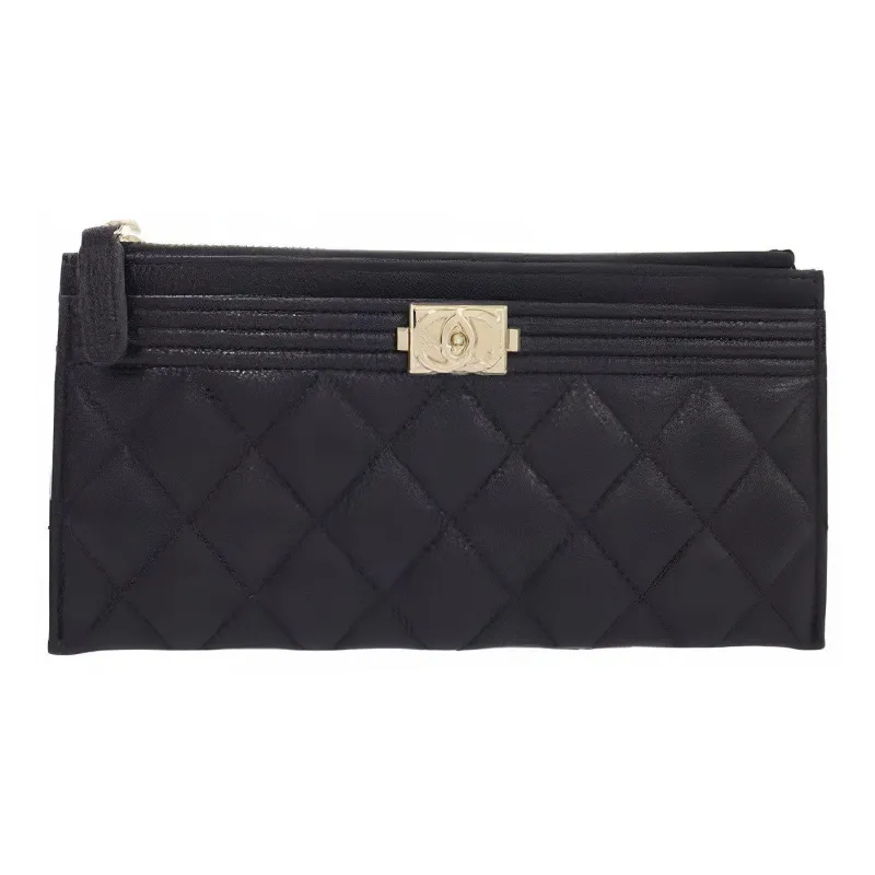 CHANEL Cow Leather Card Holder Wallet Clutches Women's Black-1