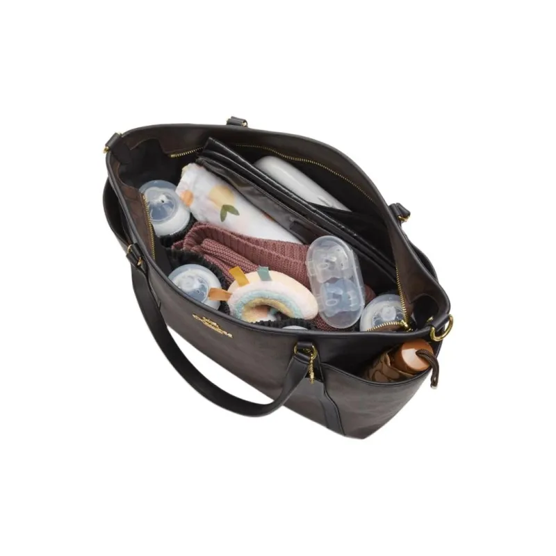 COACH Baby Nylon With Leather Tote Bag, Shopping Bag, Portable Crossbody Bag, Shoulder Bag Large Size Women's Black-4