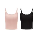 [Cropped Waistline-High-Waist Accent]Lace Camisole-Coral Pink+Black