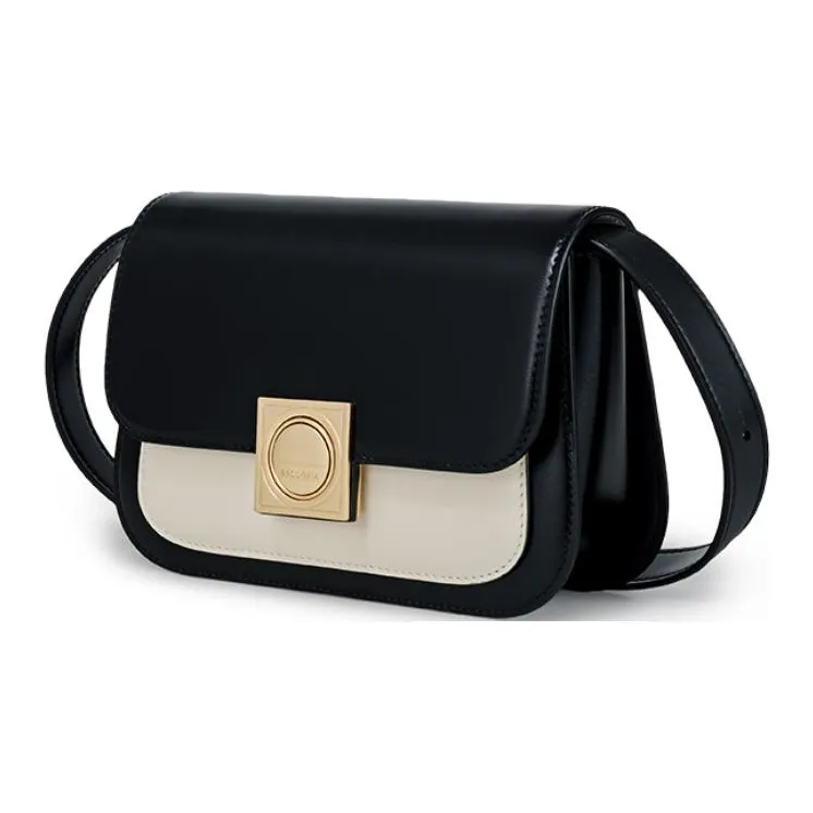 DISSONA Cow Leather Crossbody Bag, Shoulder Bag Women's Black White-1