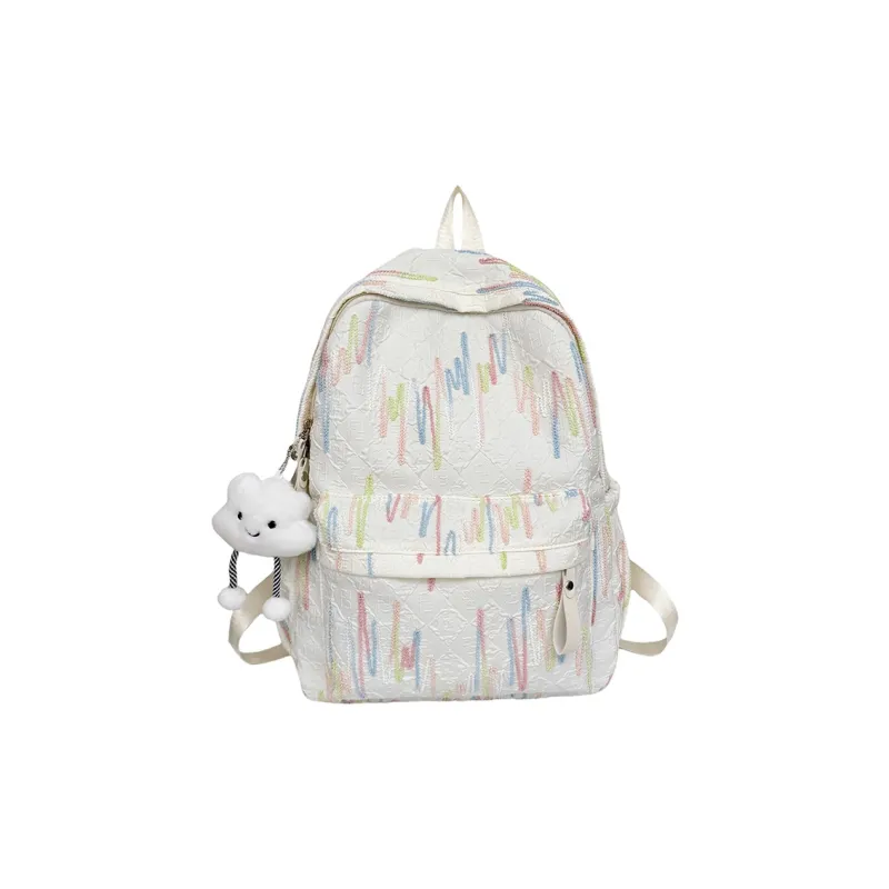 GEERDUN Nylon Backpack Regular Women's Ecru/Black/Pink/Yellow-0