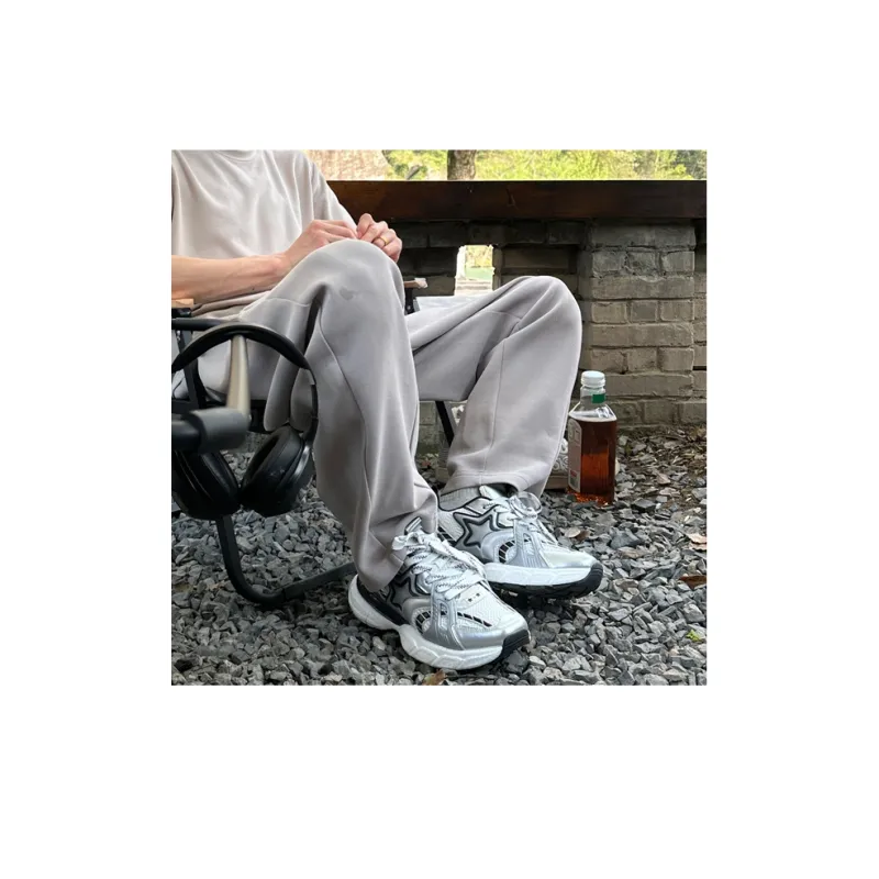 IG+GI Cushioning Slip Resistant Breathable Coverage Lightweight Low Top Chunky Sneakers Men's Black Silver-5