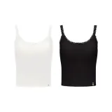 [Cropped Style-High Waistline]Lace Camisole-Cloud Porcelain White+Raw Chocolate Black
