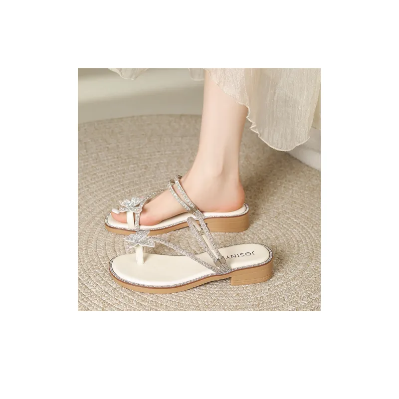 JOSINY French Bowknot Slippers One Strap Sandals Women's-12