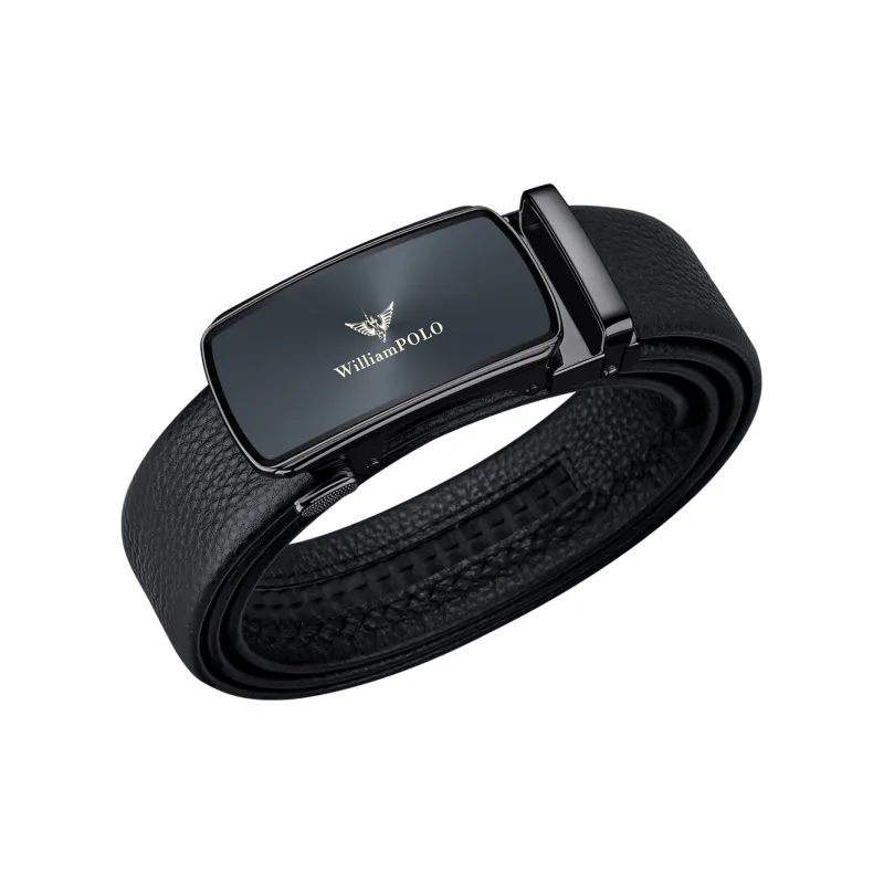WilliamPOLO Cow Leather Leather Belts Men's Gunmetal Buckle Gold Logo Width  3.5cm-2