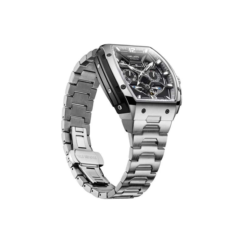 GELATU Mechanical Movement Stainless Steel Watchband Watch Men's Watches Black Dial-4