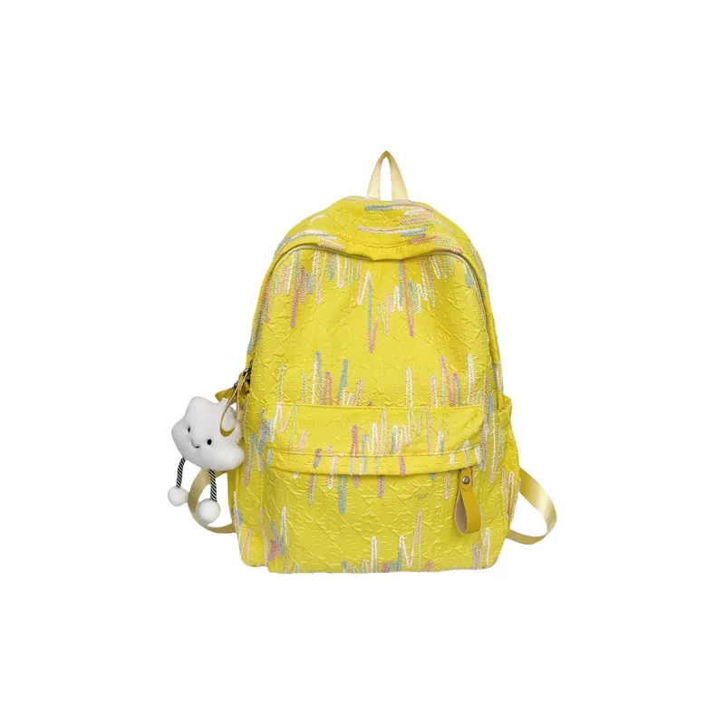 GEERDUN Nylon Backpack Regular Women's Ecru/Black/Pink/Yellow-21