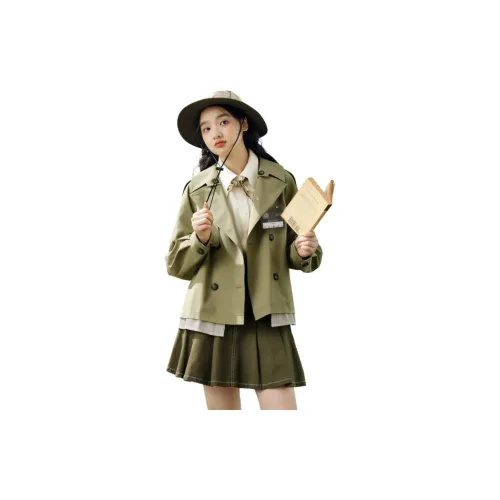 ZIHAN Trench Coats Women's Tea Tree Green