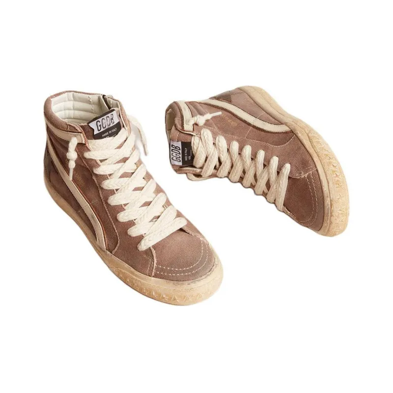 Golden Goose Slide High-Top Skateboard Shoes Men's Brown-2