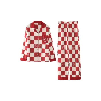 MADALLO Pajama Set Women's Red White Plaid