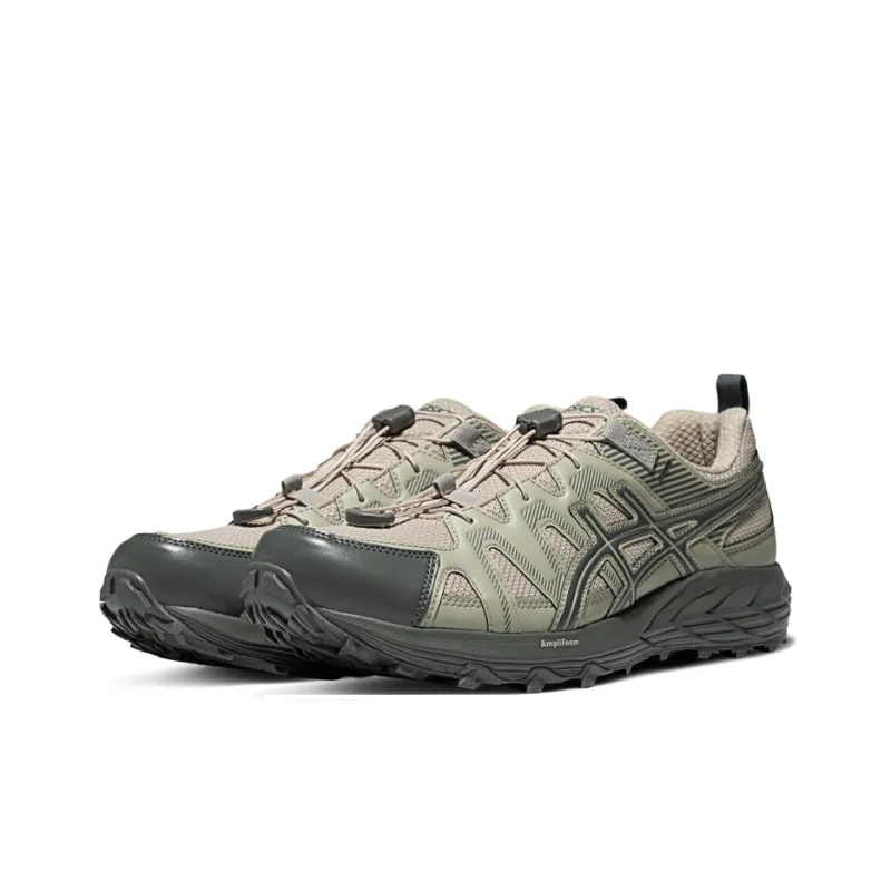 Asics Wear Resistant Cushioning Slip Resistant Rebound Low Top Trail Running Running Shoes Men's Gray Beige-1