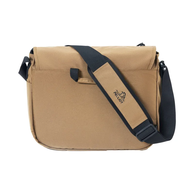 PELLIOT Nylon Messenger Bag, Shoulder Bag, Crossbody Bag Regular Unisex Obsidian Black/Palm Brown/Greige-7
