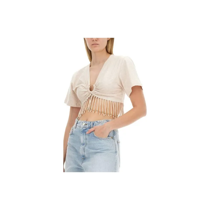 Paco Rabanne Ruched Detailed Fringed Cropped Top-2