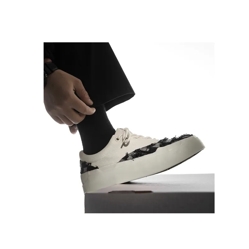 OUBT Niche Frayed Edge Irregular Low Top Canvas Shoes Unisex-9