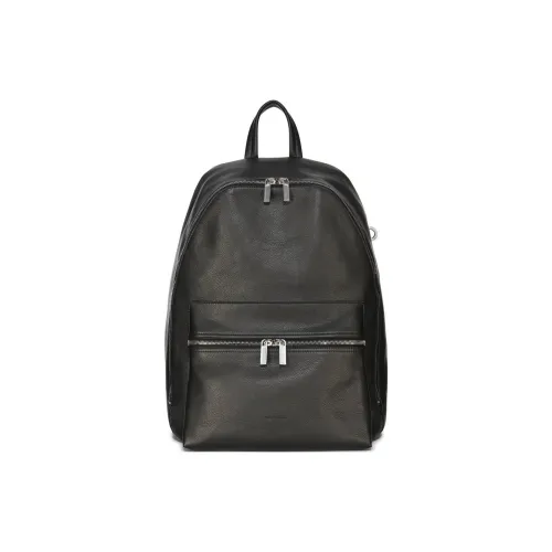 RICK OWENS/RO Grain Cow Leather Backpack Unisex Black